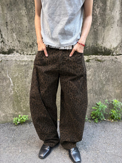 Washed Leopard Wide Cotton Pants