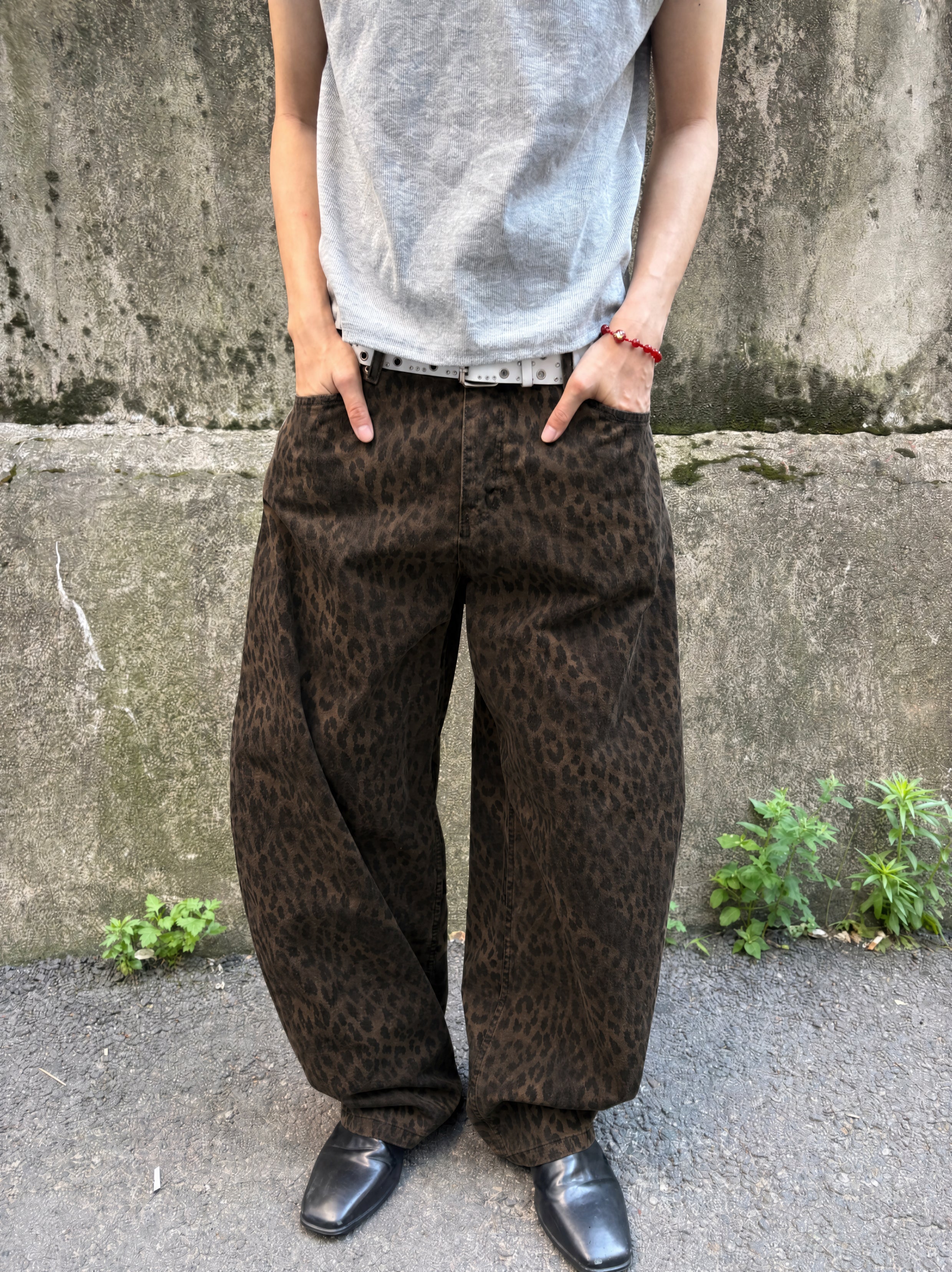 Washed Leopard Wide Cotton Pants