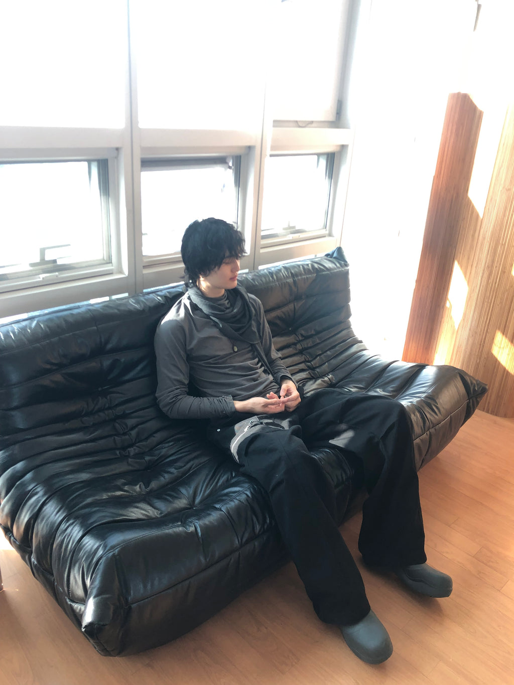 Soft Shirring Long Sleeve Top