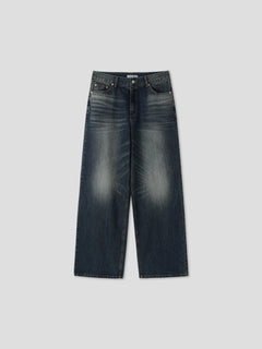 Washed Wide-Leg Denim Pants