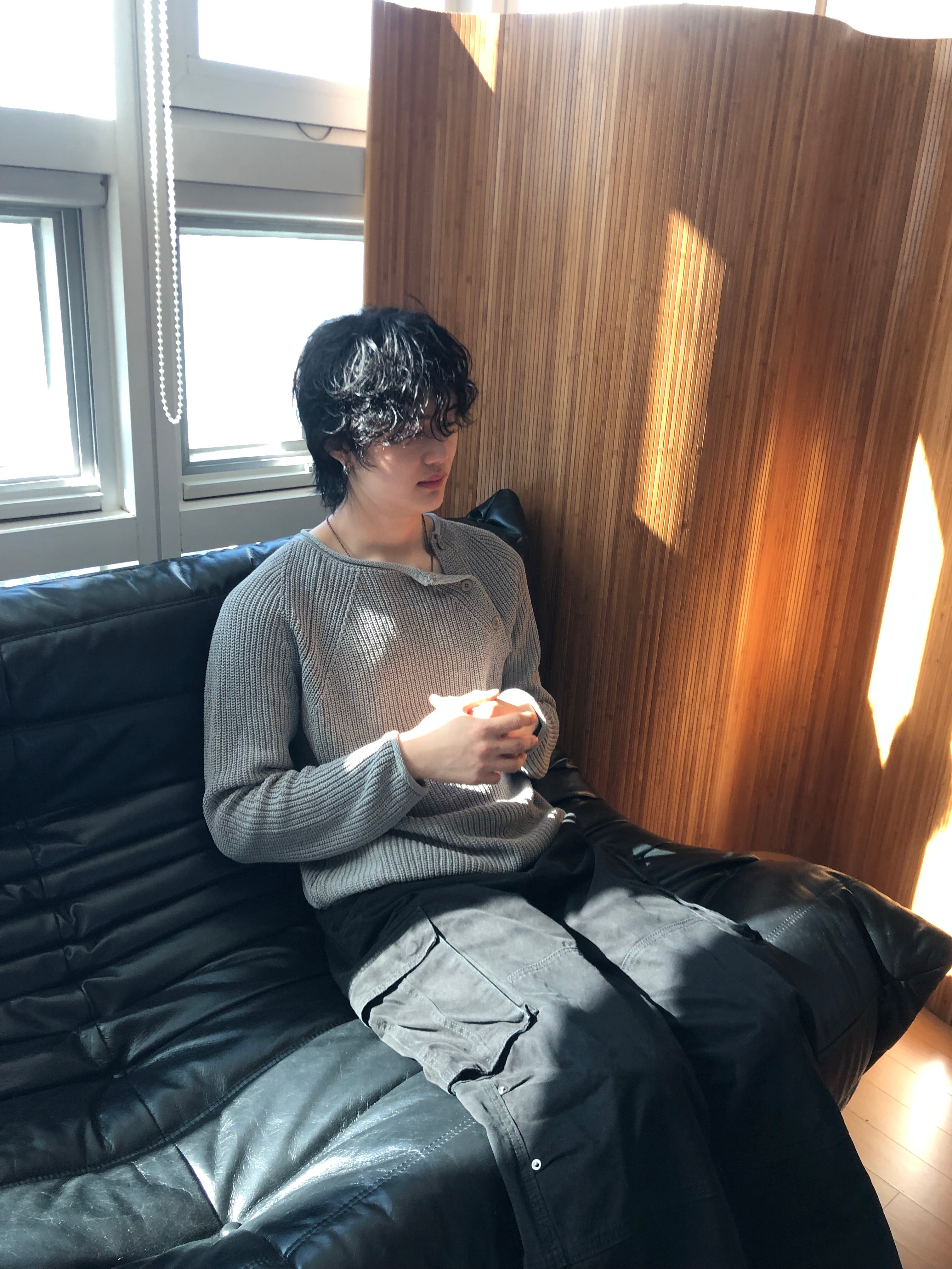 Cropped Bato Cut Henley Knit