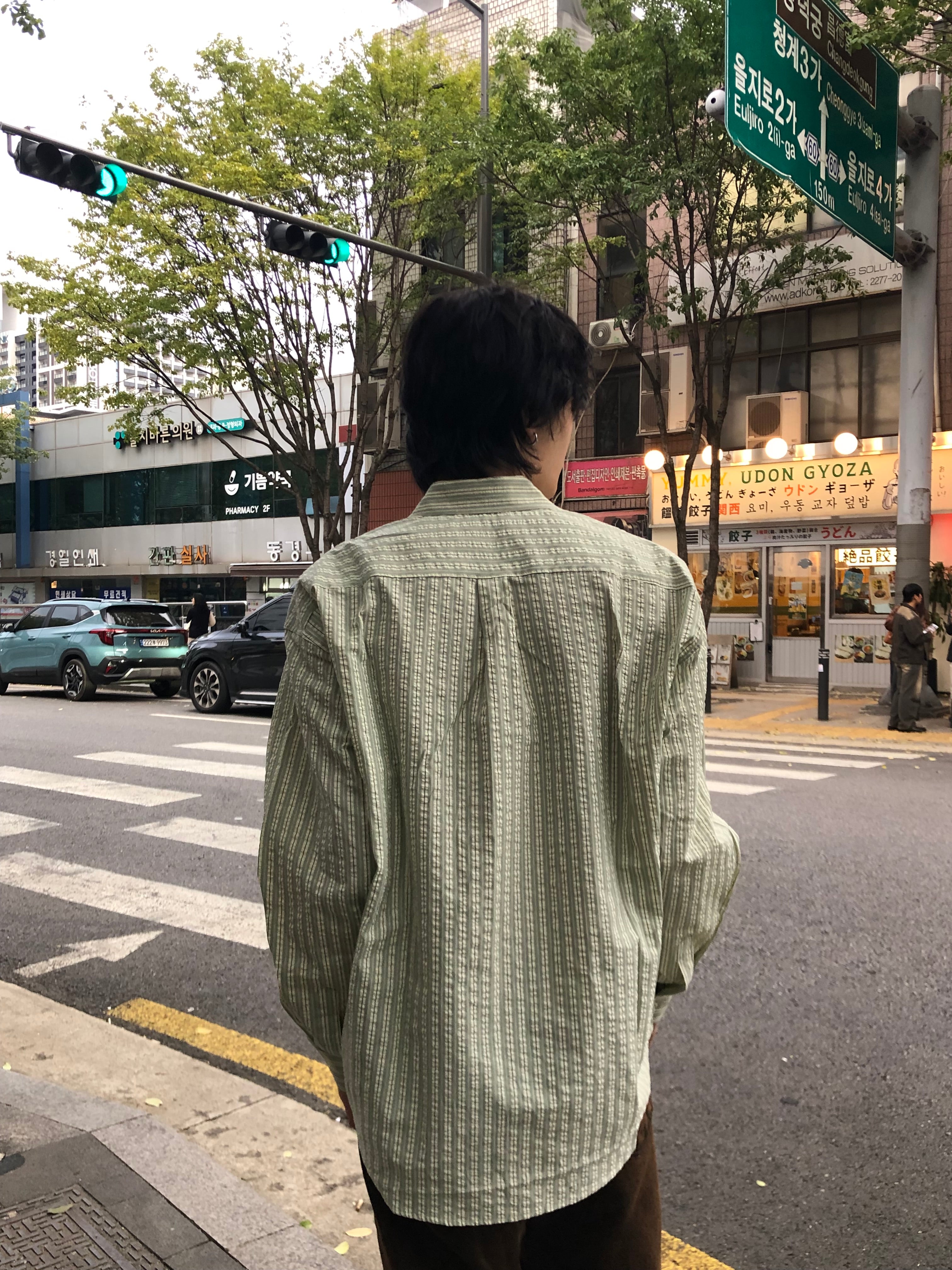 Taupe Seersucker Stripe Shirt