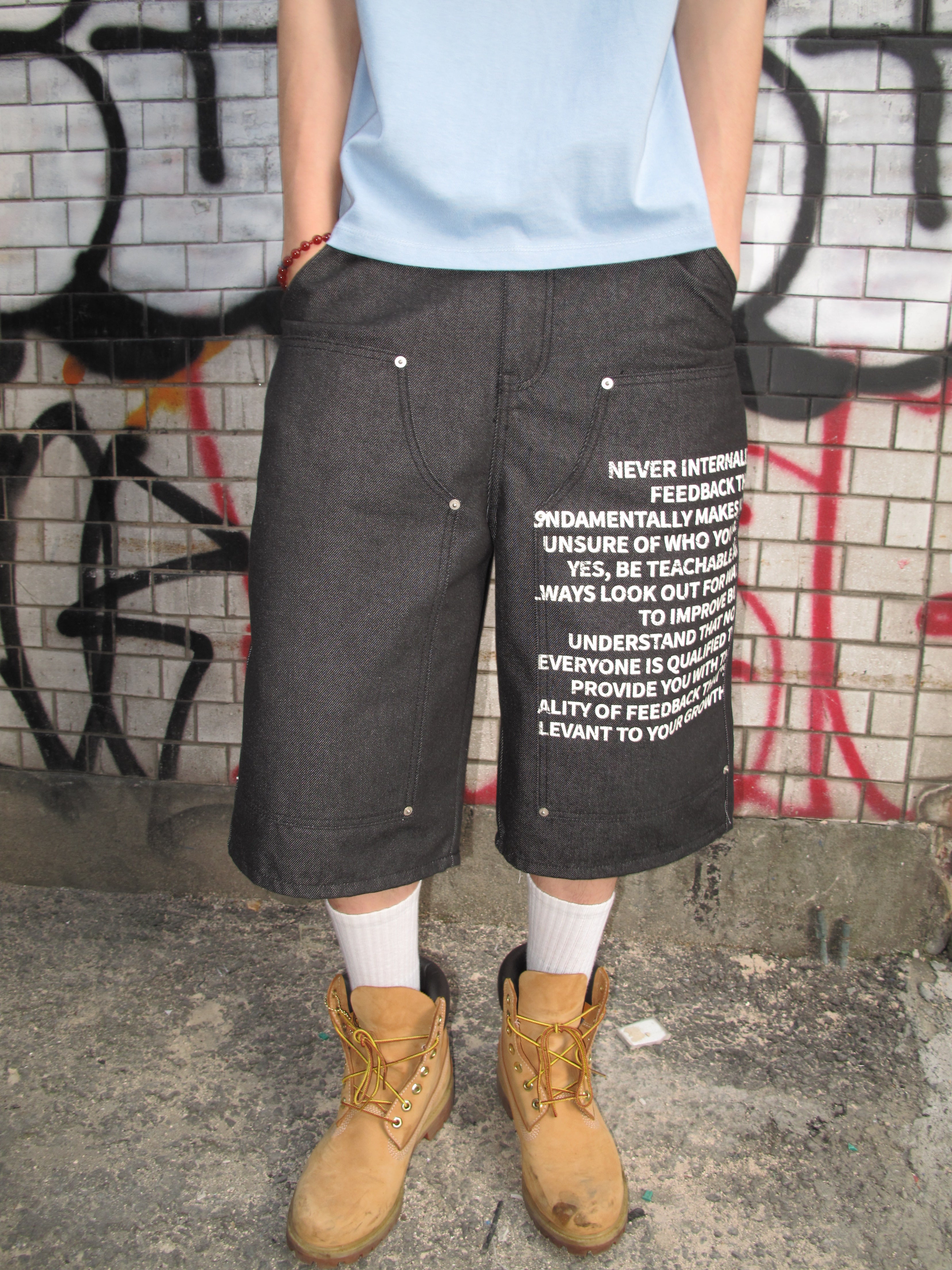 Graphic Double-Knee Denim Bermuda Shorts
