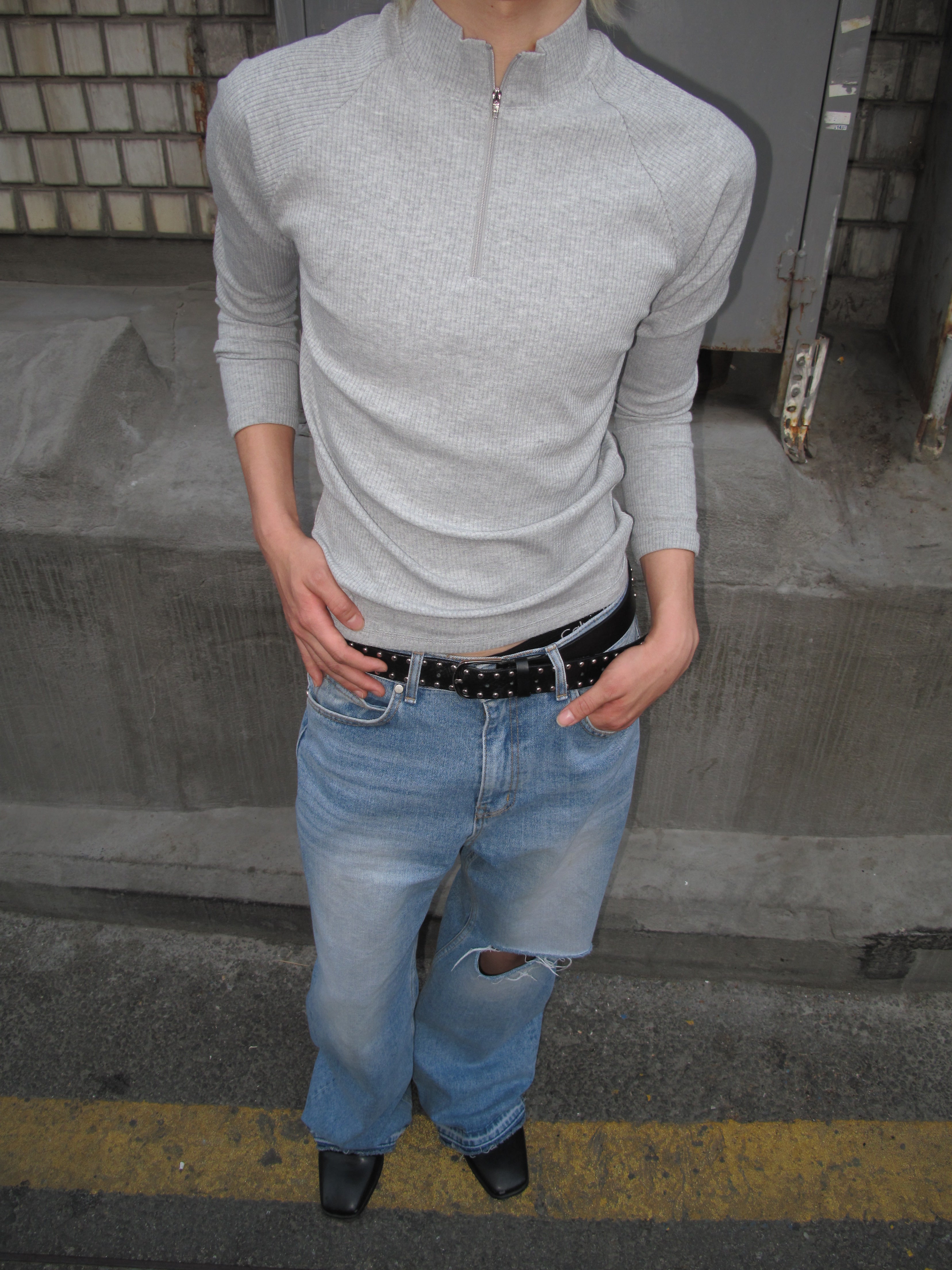 Distressed Knee-Cut Light-Wash Bootcut Jeans
