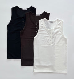 Ring-Button Henley Tank Top