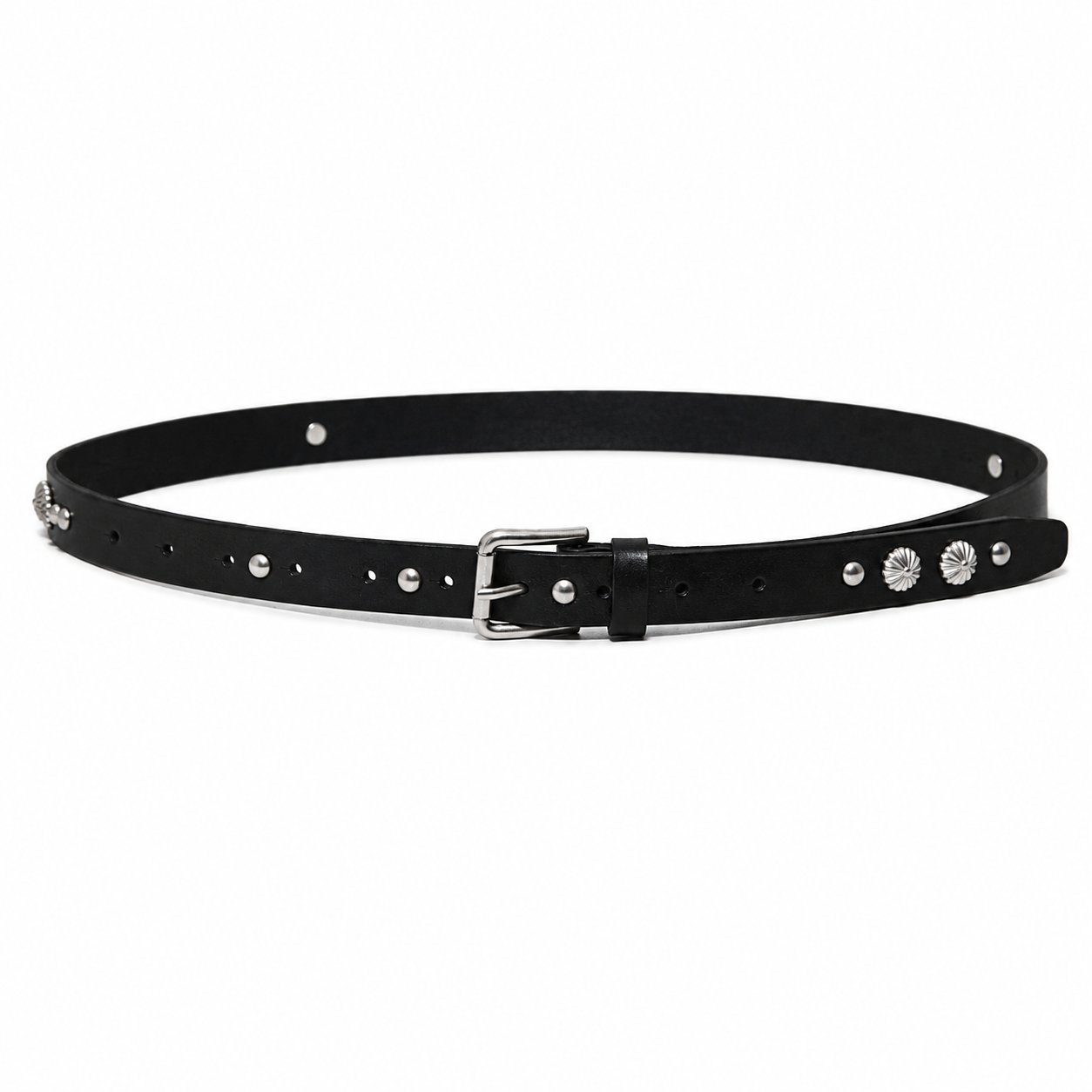 Concho-Stud Slim Leather Belt