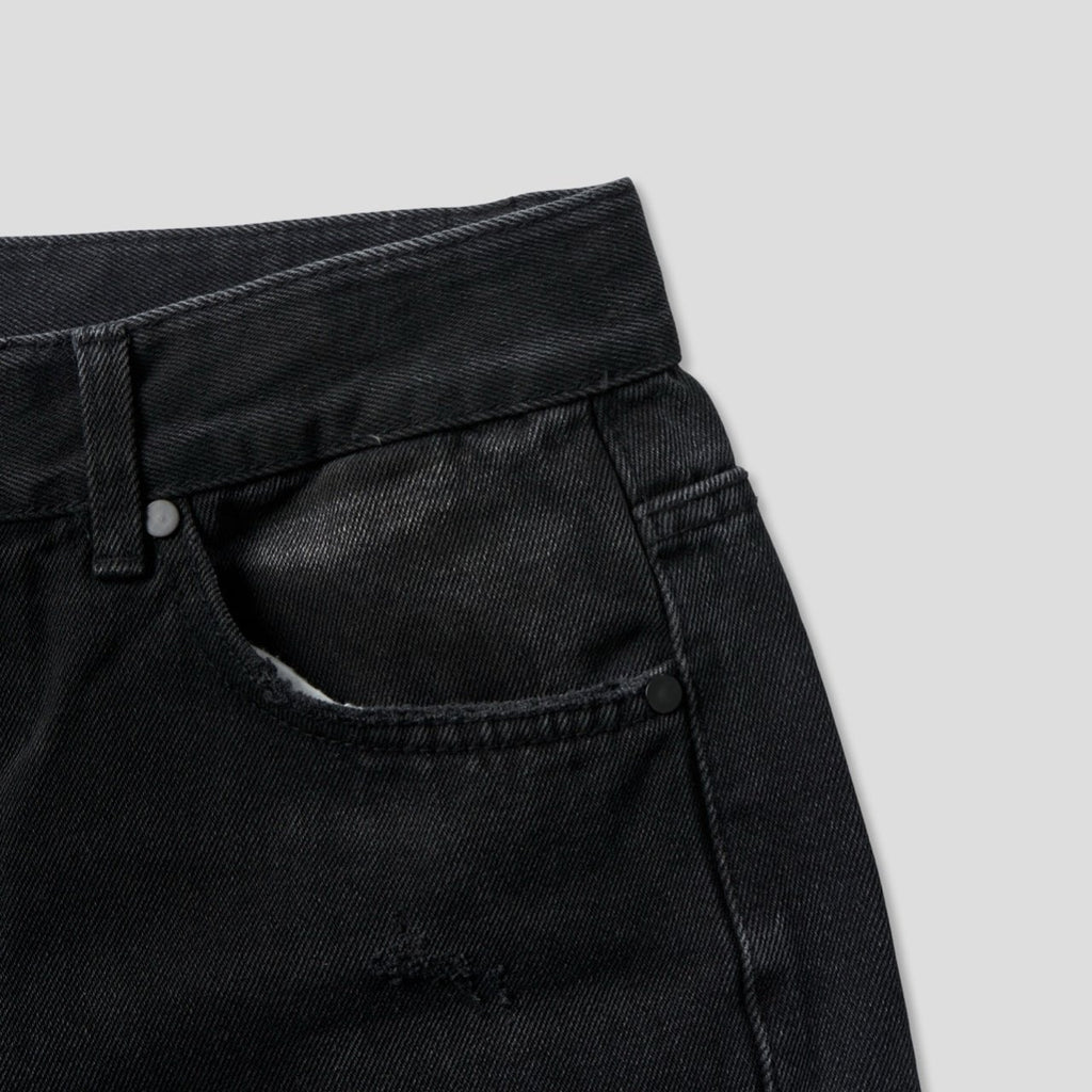 Distressed Washed Black Wide-Flare Jeans