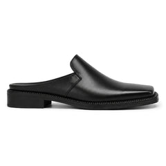 Square-Toe Leather Mule Loafers