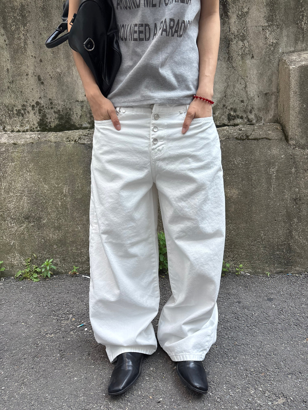 Button-Fly Layered Wide Cotton Pants