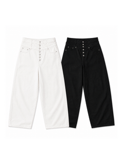 Button-Fly Layered Wide Cotton Pants