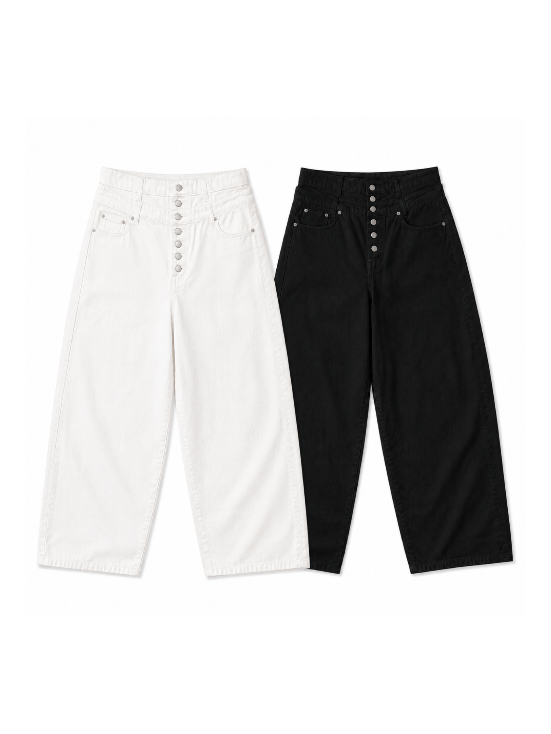 Button-Fly Layered Wide Cotton Pants