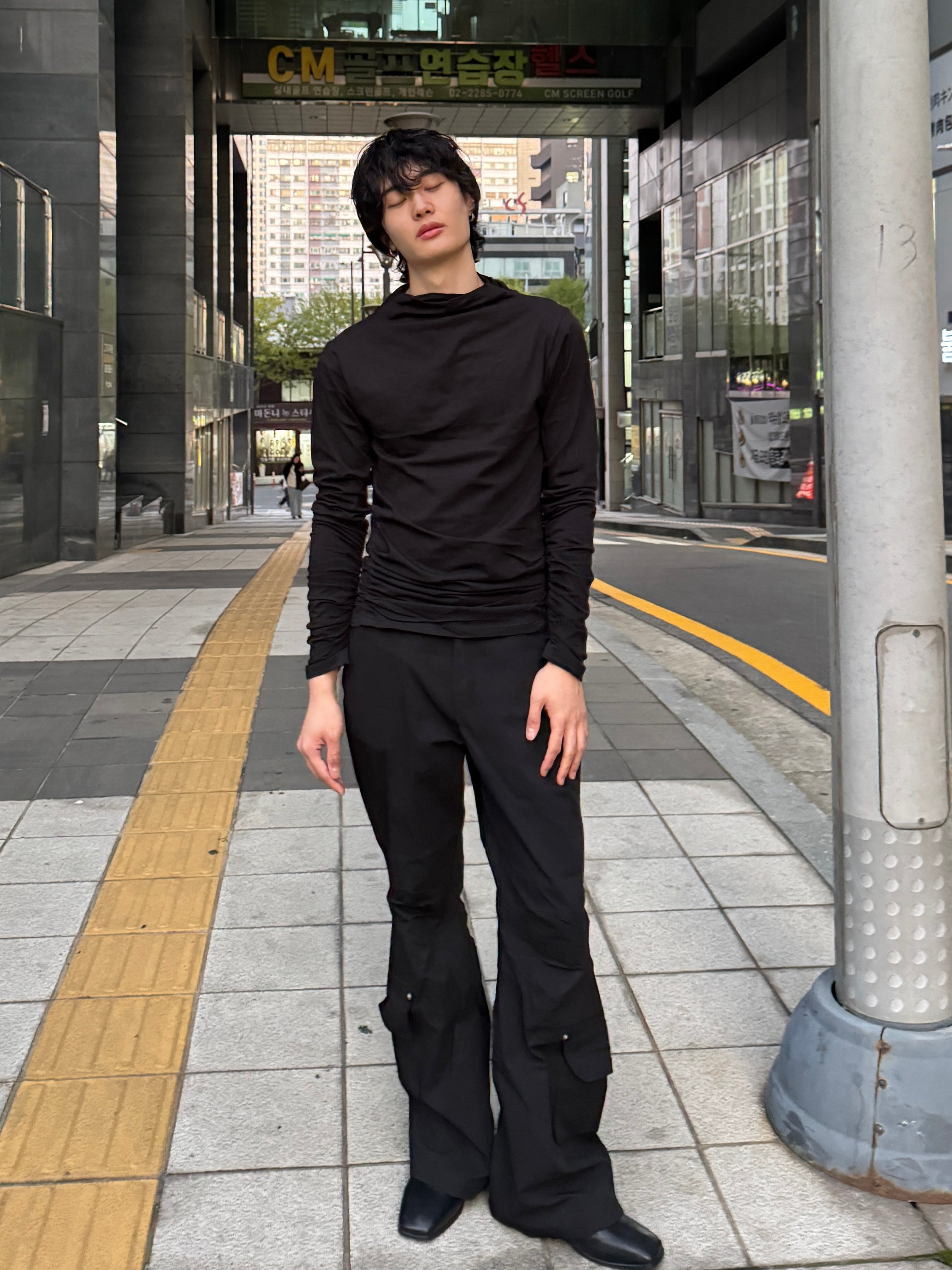 Soft Shirring Long Sleeve Top