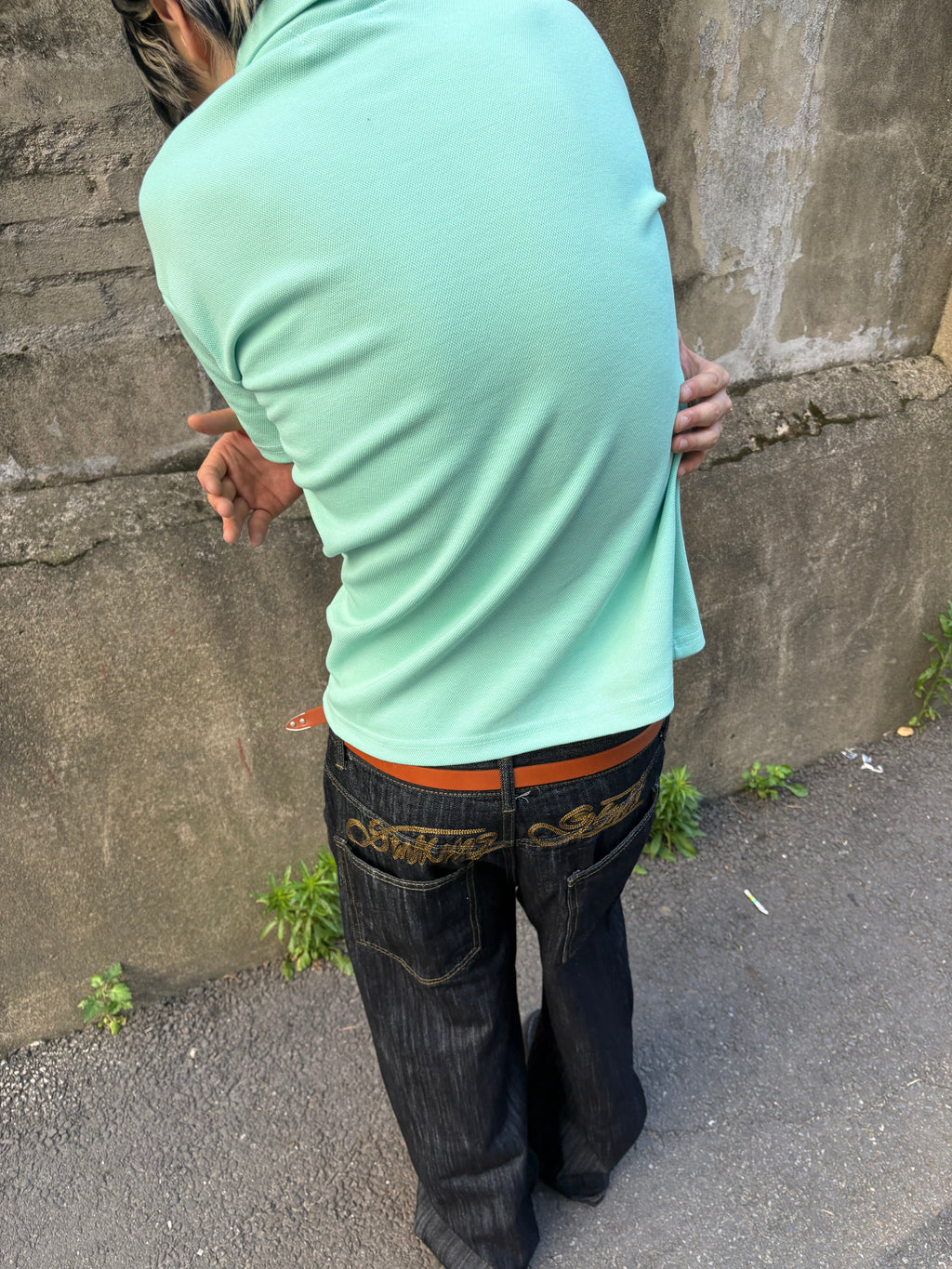 Script-Embroidered Selvedge Jeans