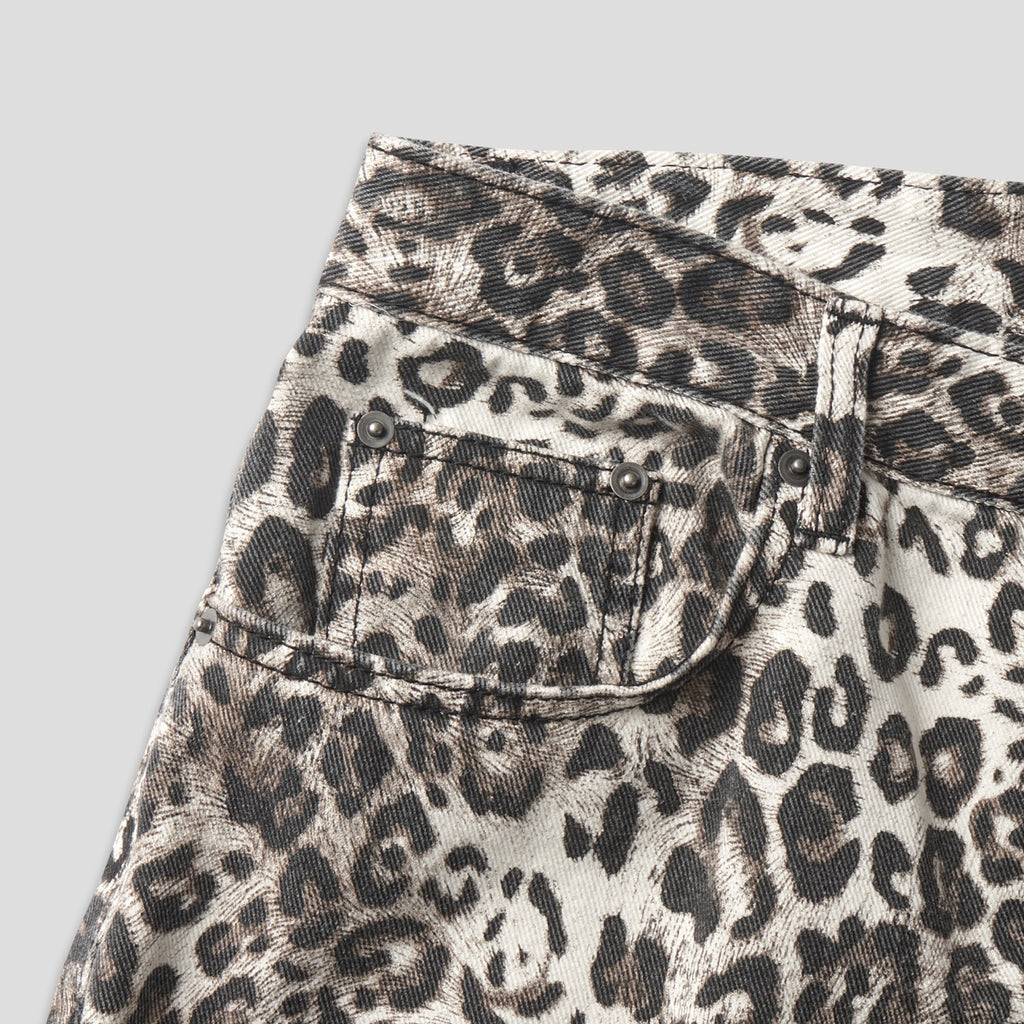Washed Leopard Wide Cotton Pants