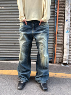 Washed Wide-Leg Denim Pants