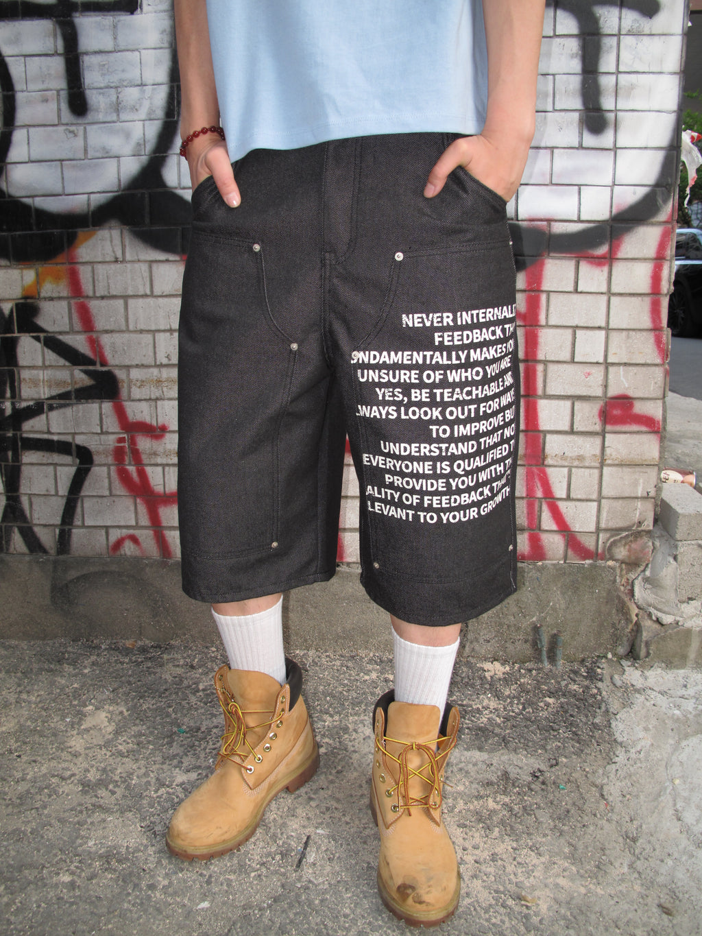 Graphic Double-Knee Denim Bermuda Shorts