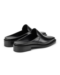 Square-Toe Leather Mule Loafers