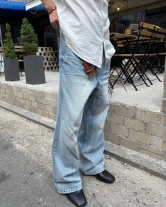 Washed Wide-Leg Denim Pants