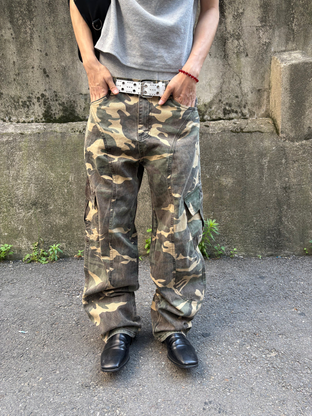 Washed Camo Panel Cargo Pants