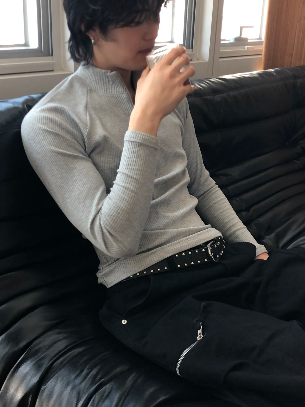 Ribbed Half‑Zip Muscle Top