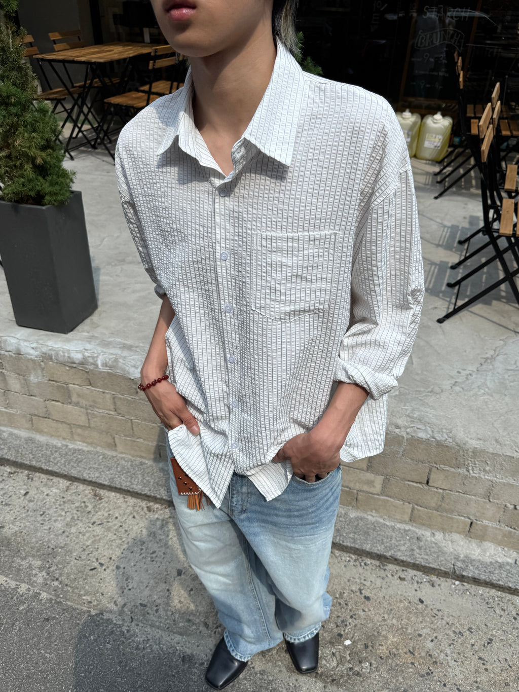 Textured Stripe Seersucker Shirt