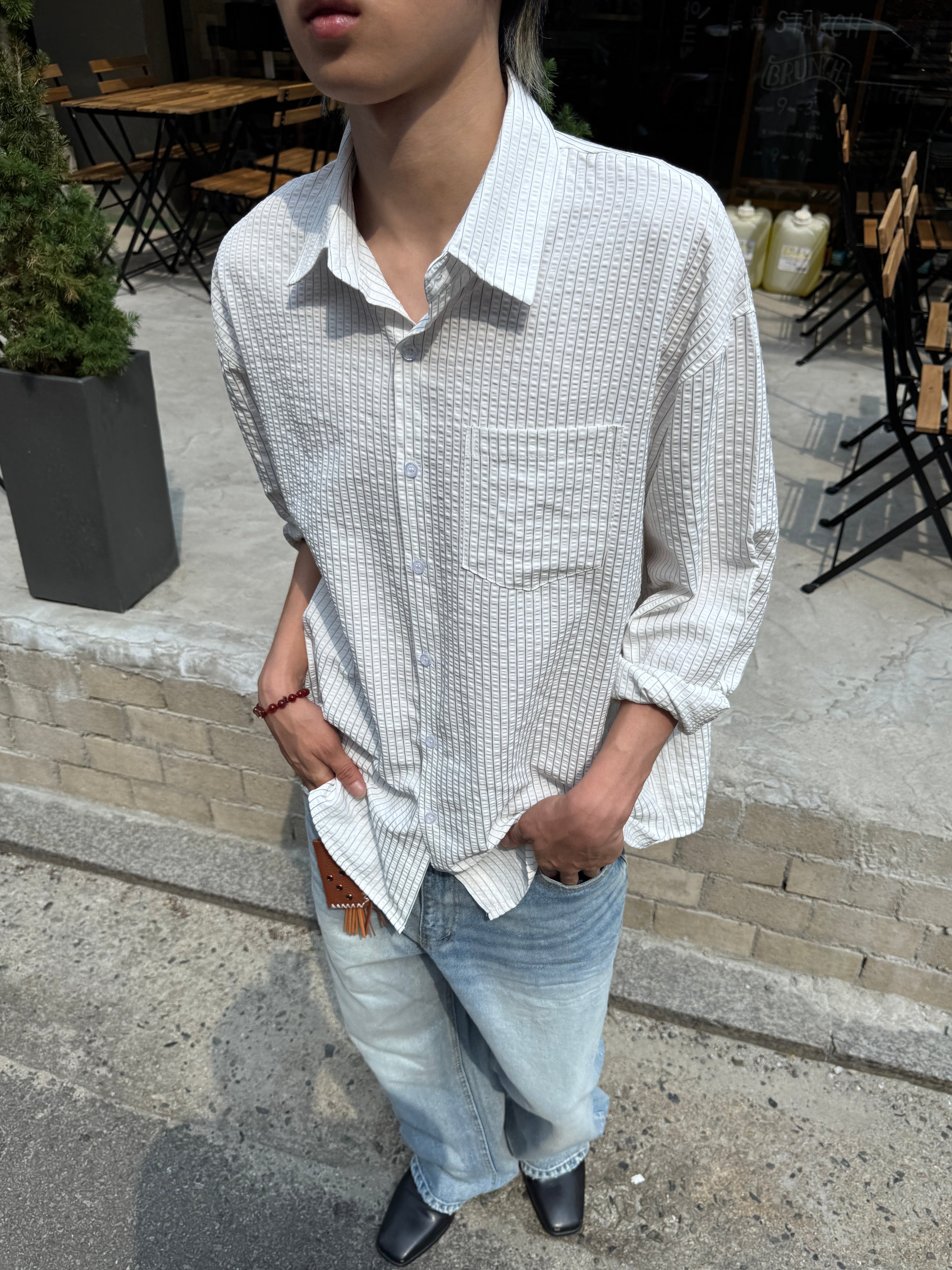 Textured Stripe Seersucker Shirt
