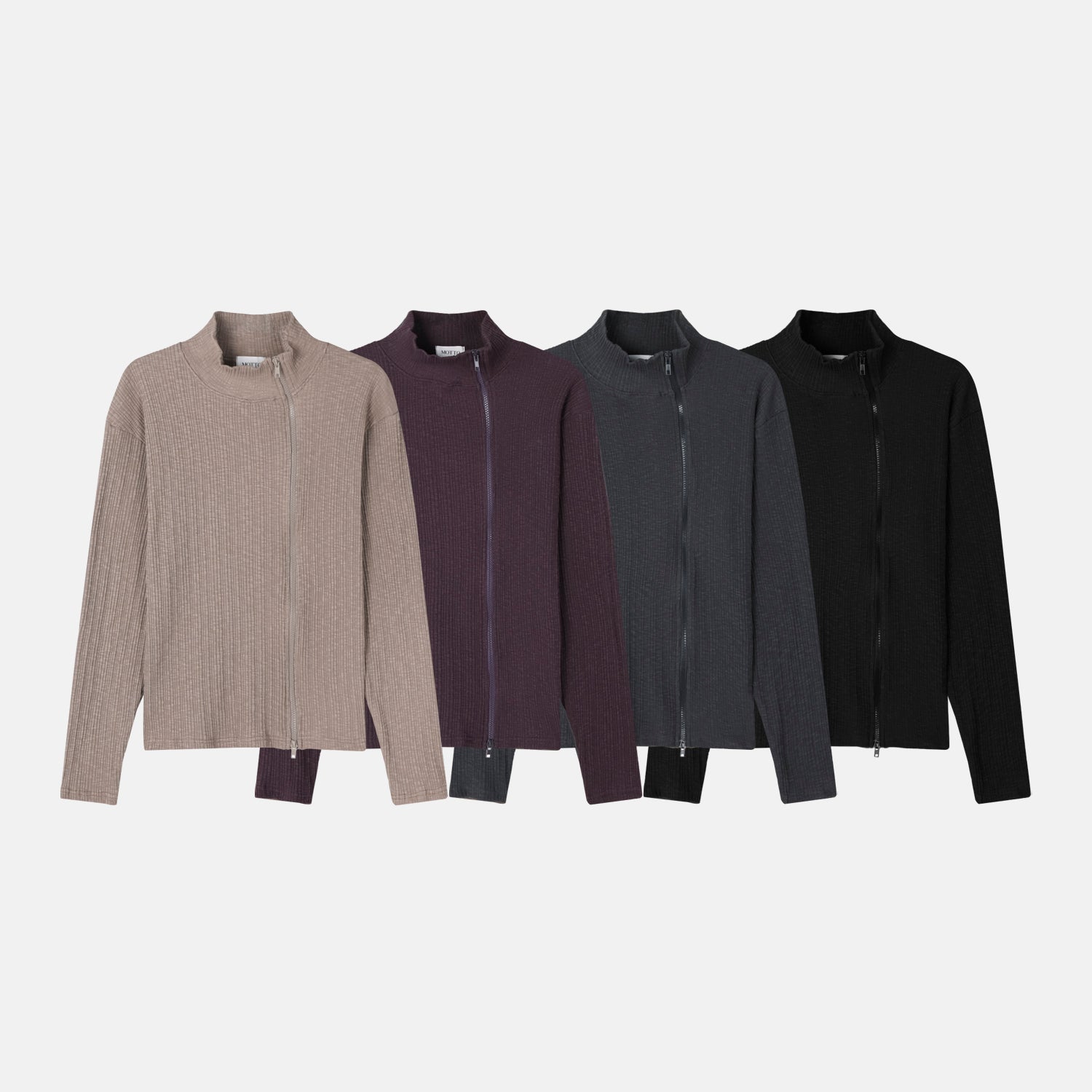Ribbed Mock-Neck Zip Knit Top