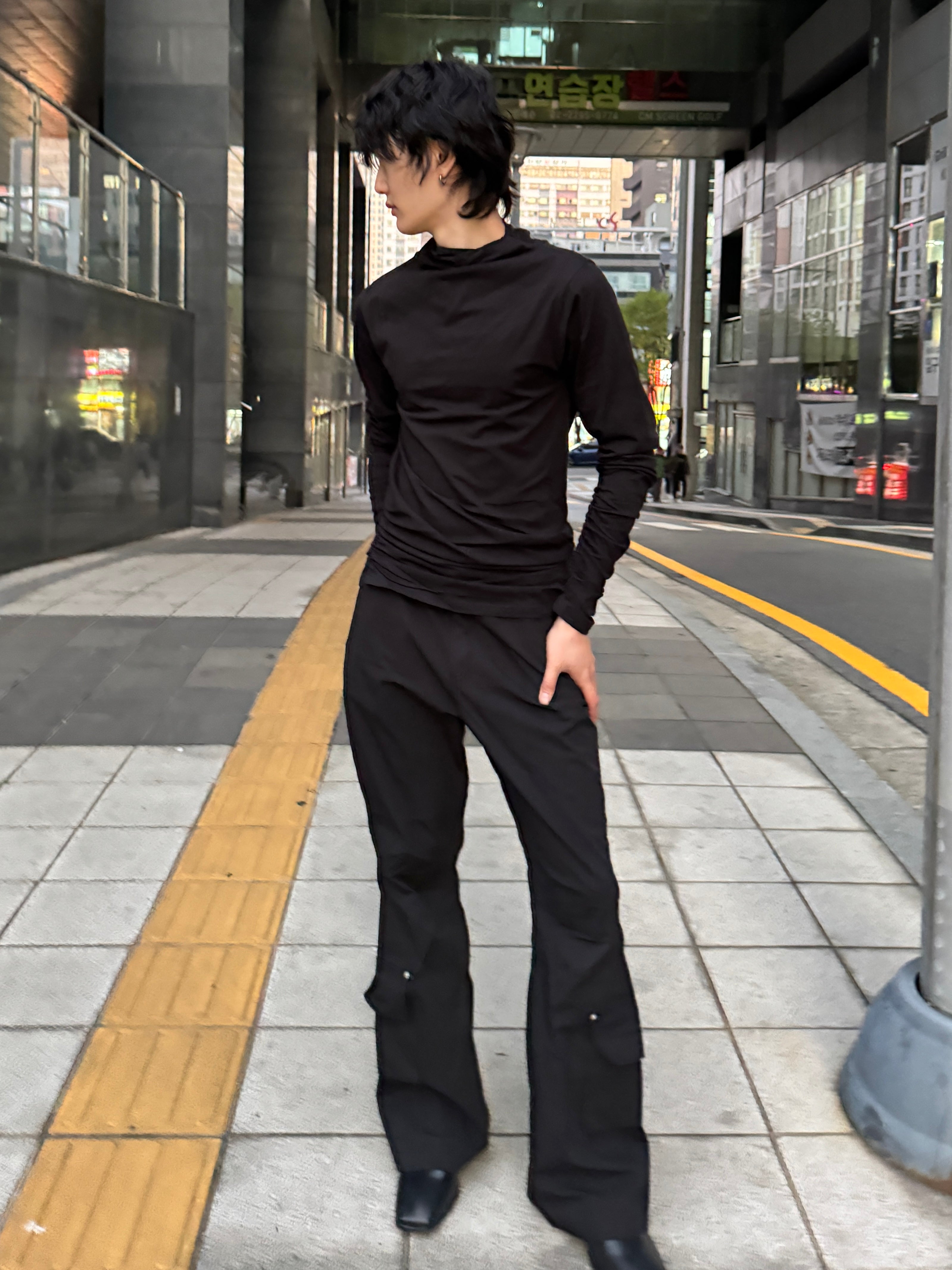 Soft Shirring Long Sleeve Top