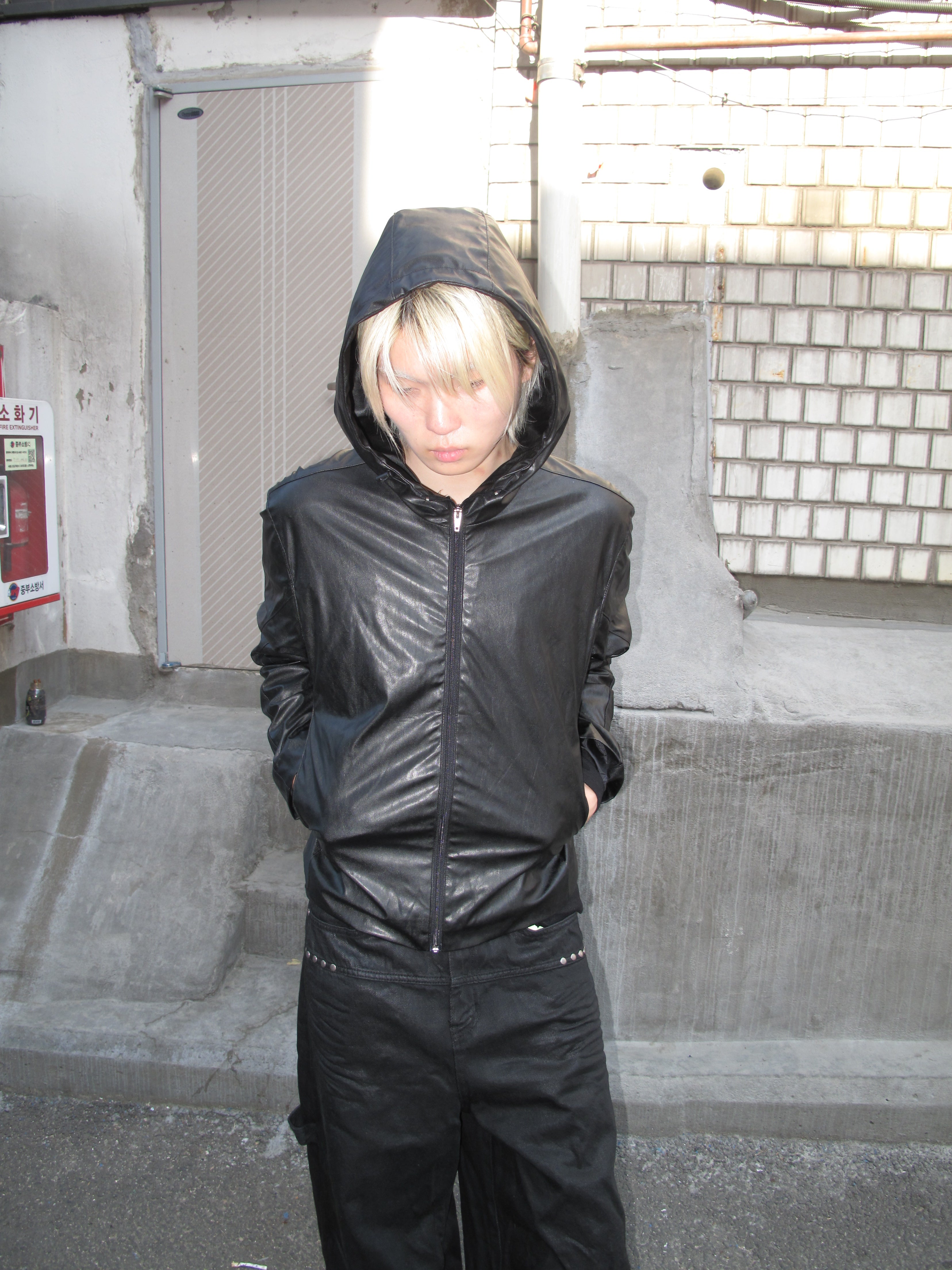 Hooded Faux Leather Zip Jacket