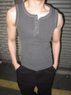 Pigment-Washed Ribbed Henley Tank Top