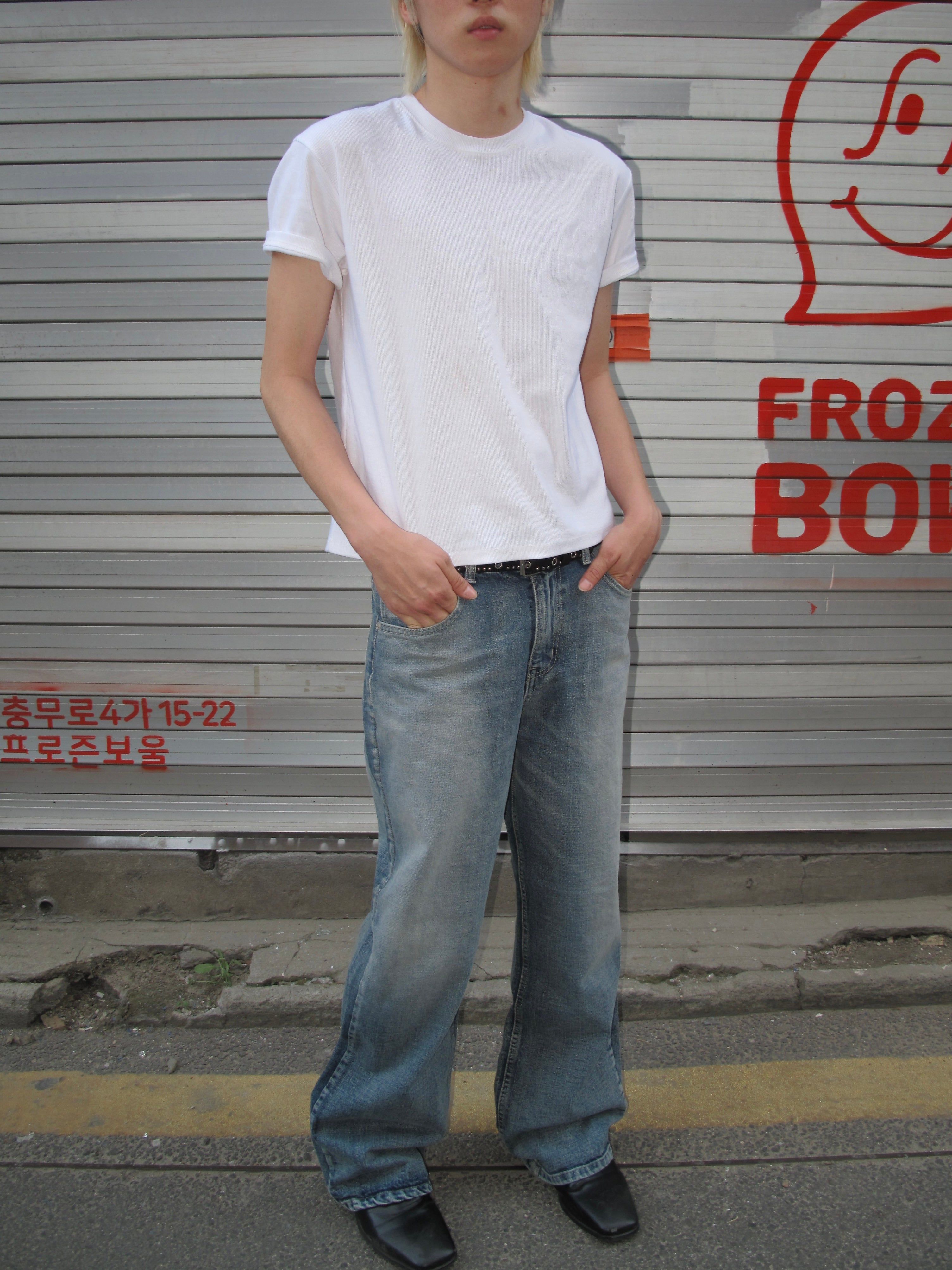 Brushed Mid-Wash Flare Denim Pants