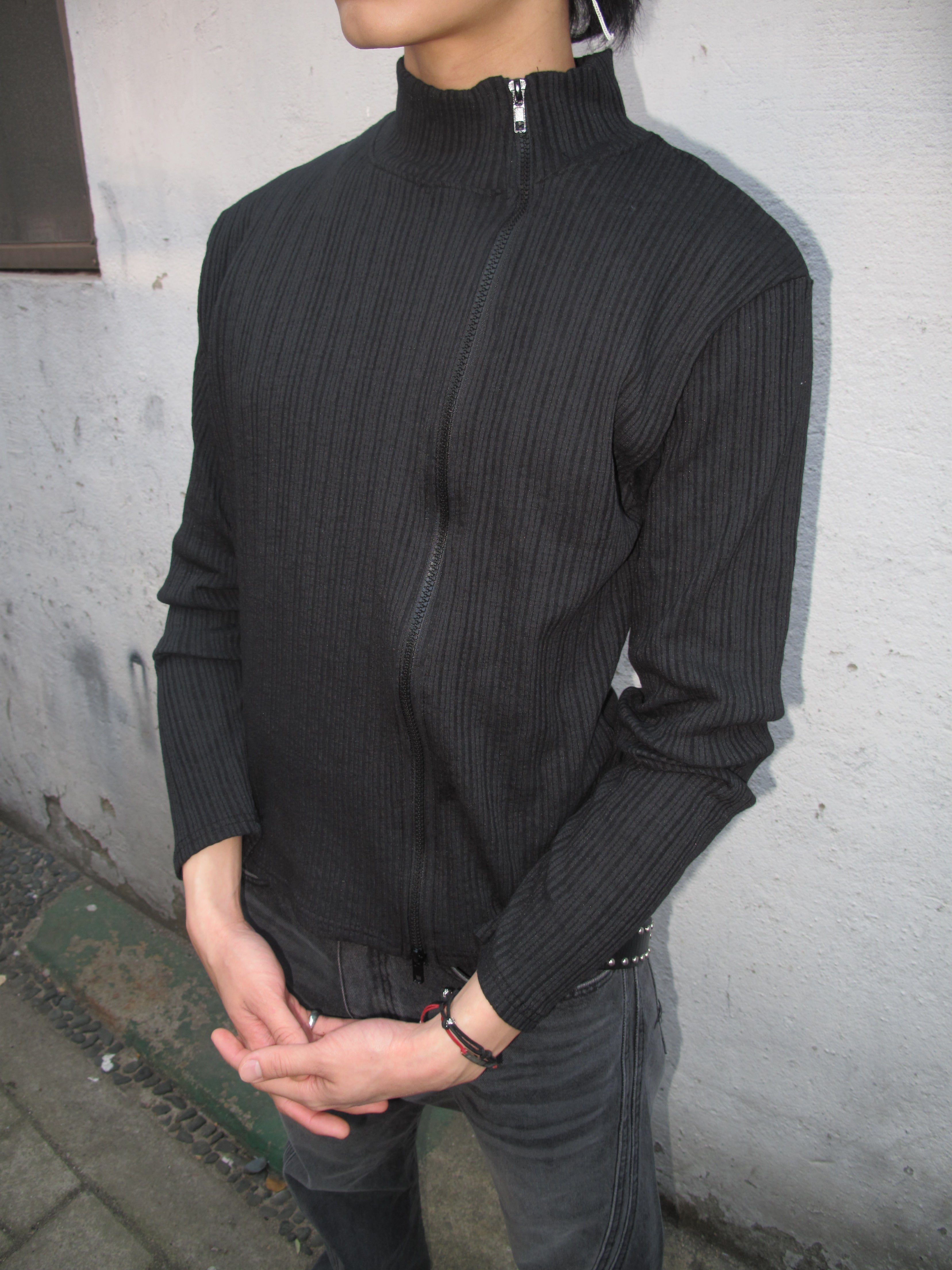 Ribbed Mock-Neck Zip Knit Top