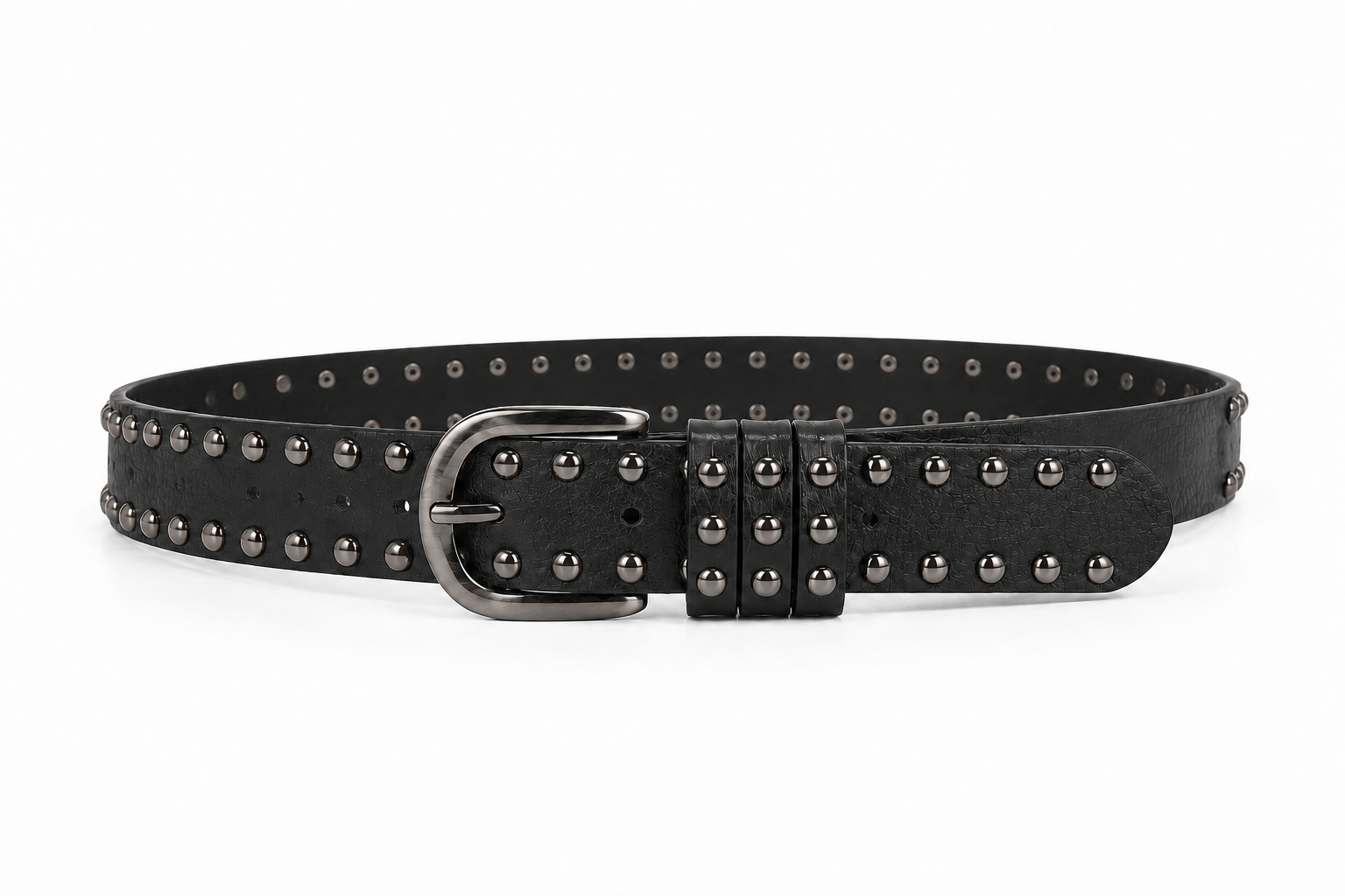 Double-Row Studded Black Belt
