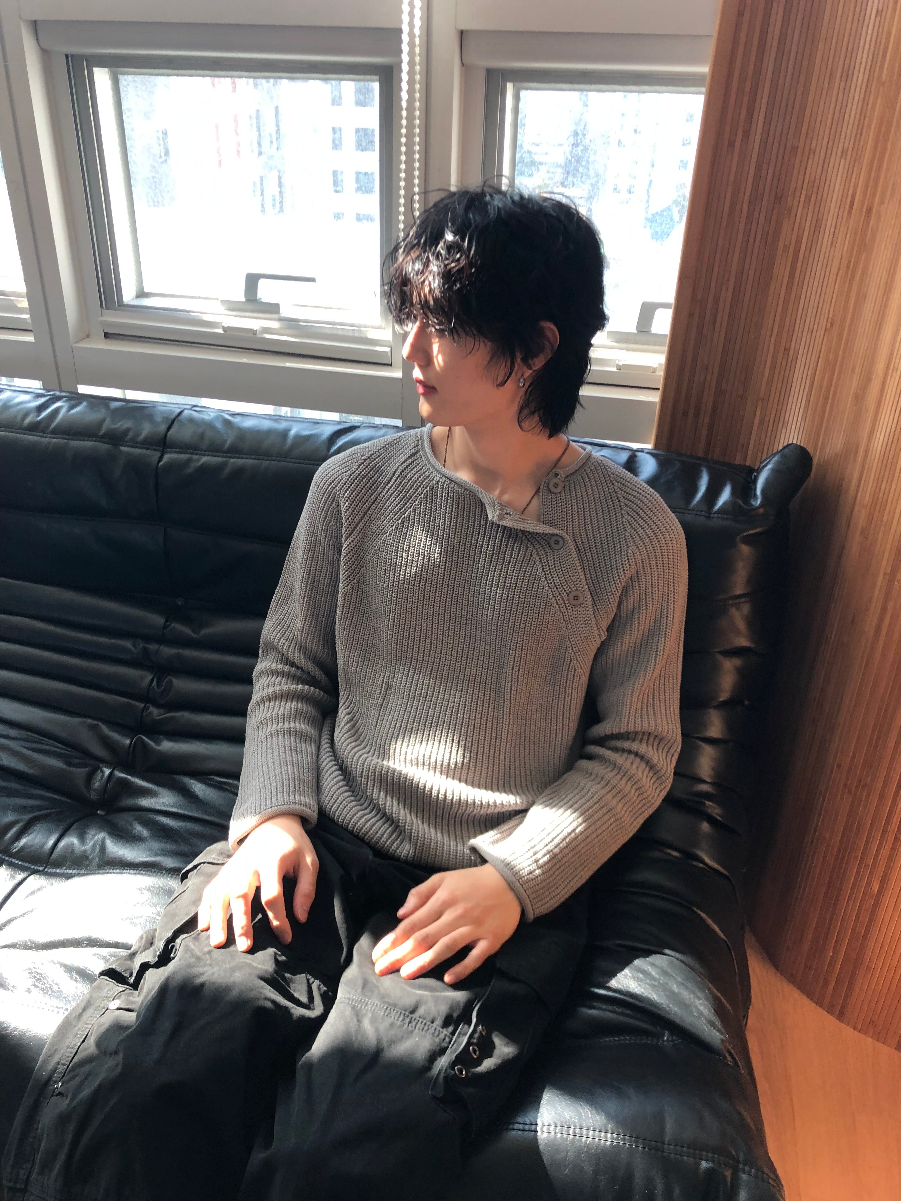 Cropped Bato Cut Henley Knit