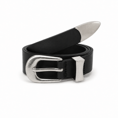 Western Curve-Buckle Leather Belt