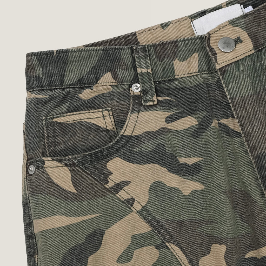 Washed Camo Panel Cargo Pants
