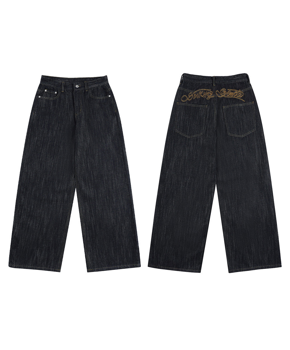 Script-Embroidered Selvedge Jeans
