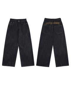 Script-Embroidered Selvedge Jeans