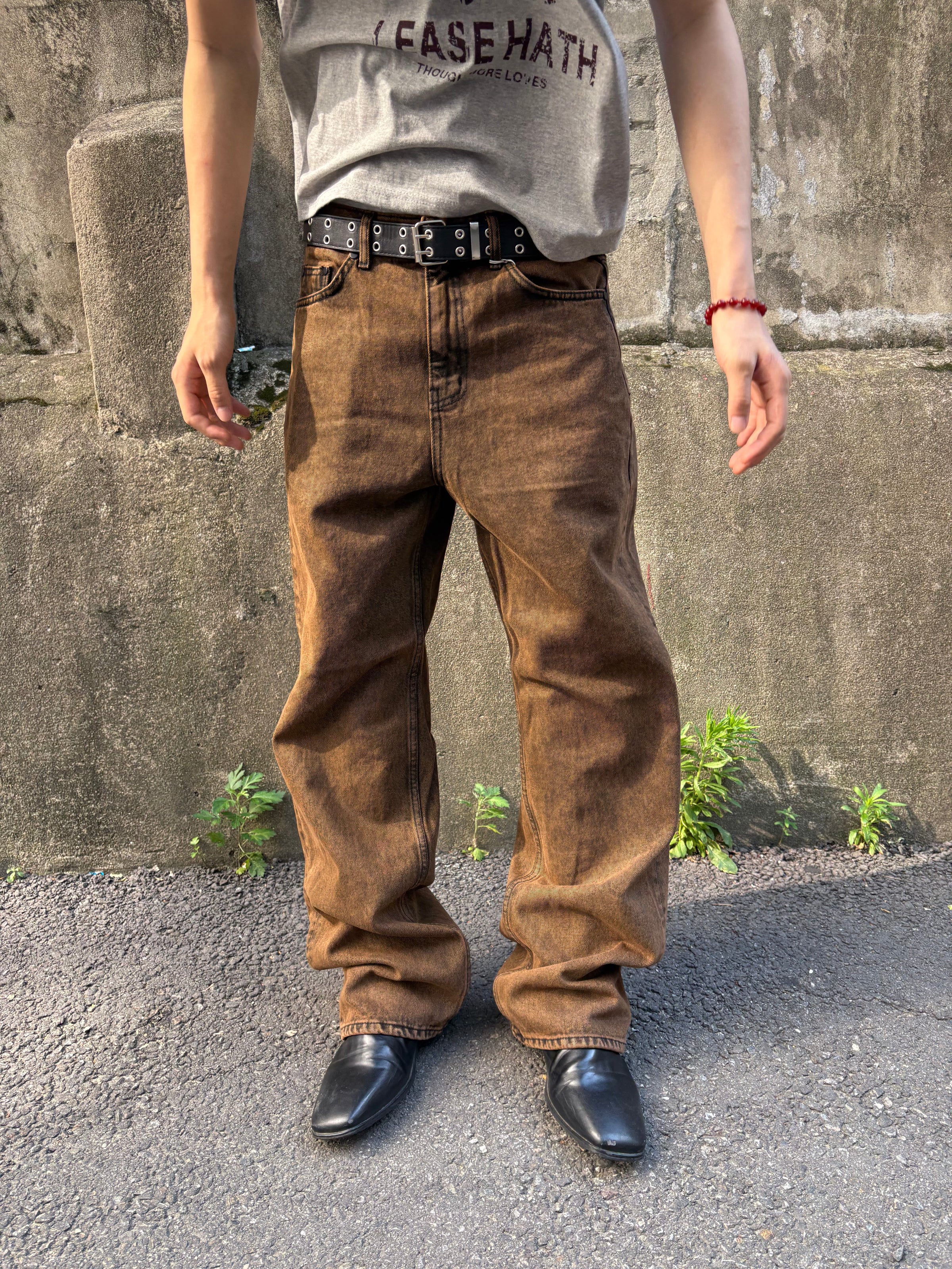 Brown-Black Mid-Wide Denim Pants