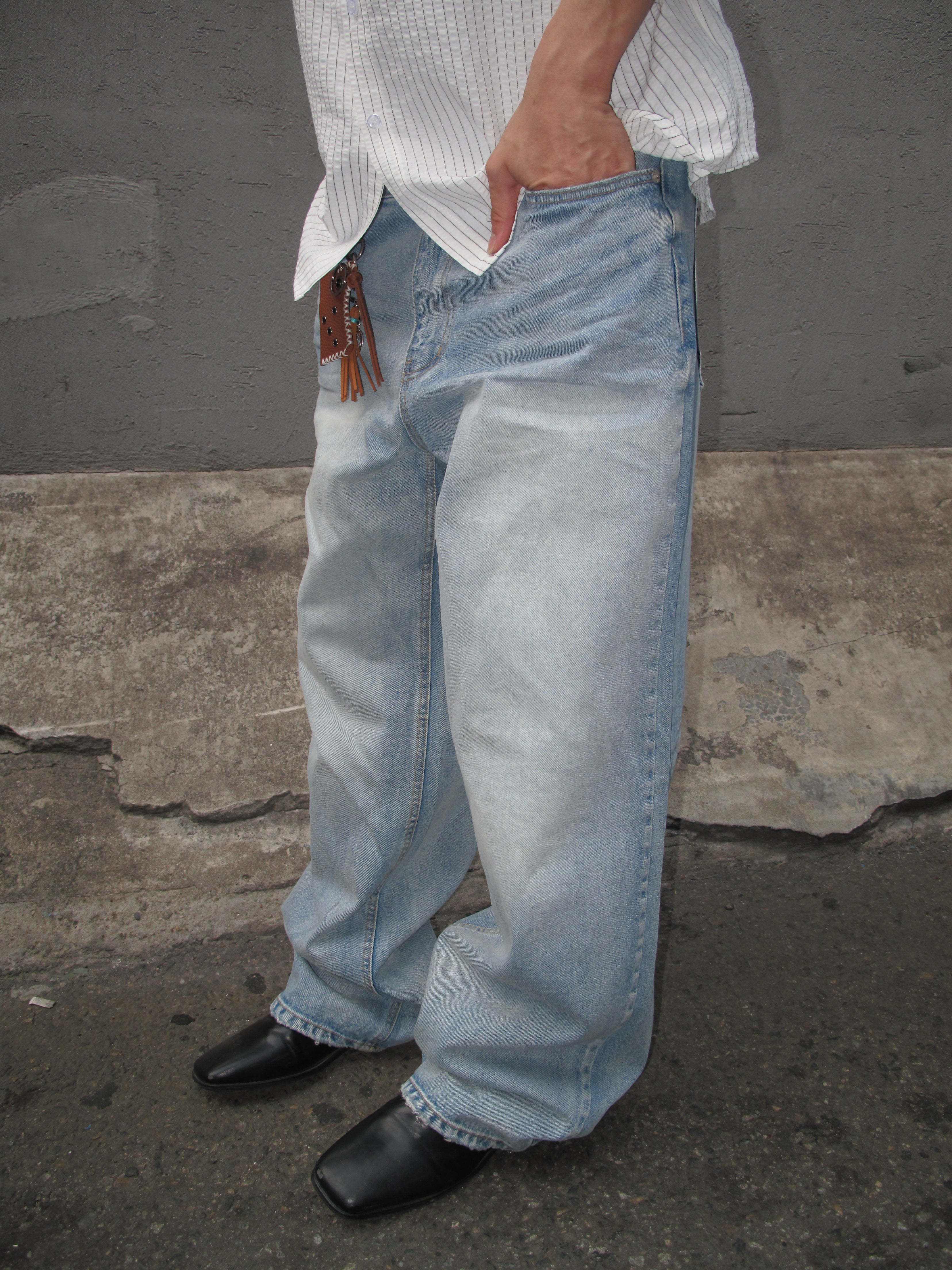 Washed Wide-Leg Denim Pants