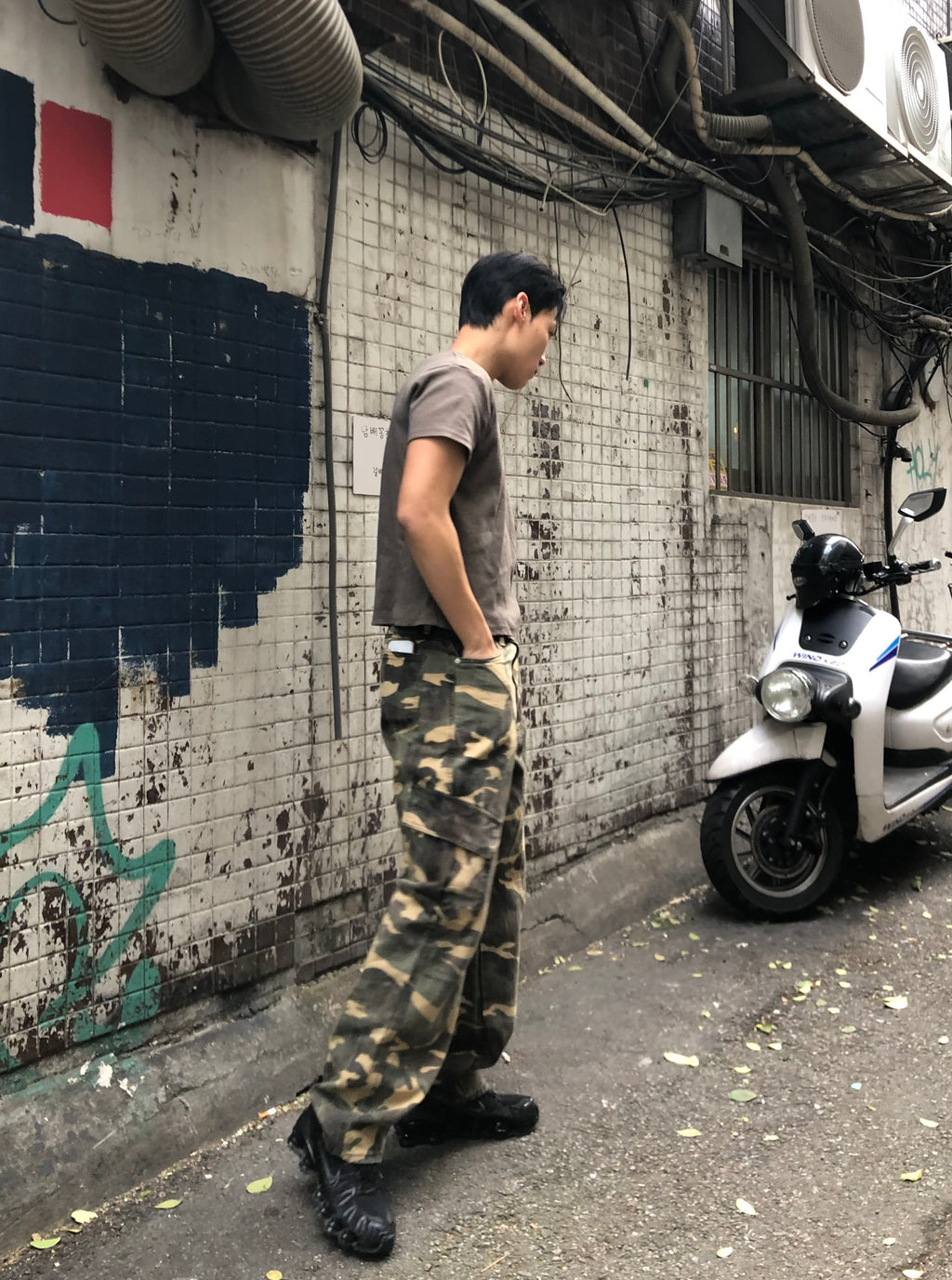 Camo Panel Wide Cargo Pants