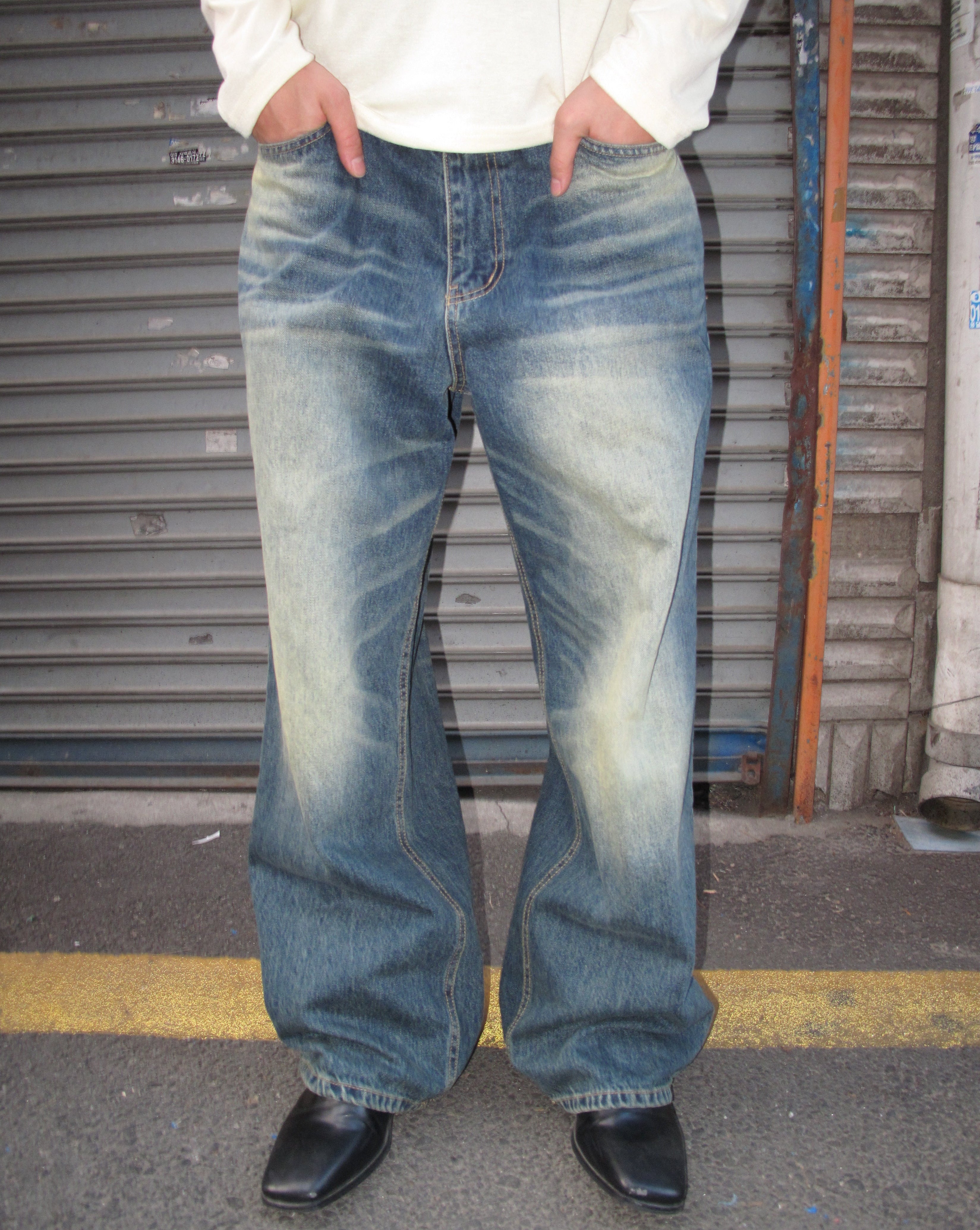 Washed Wide-Leg Denim Pants