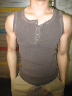 Pigment-Washed Ribbed Henley Tank Top