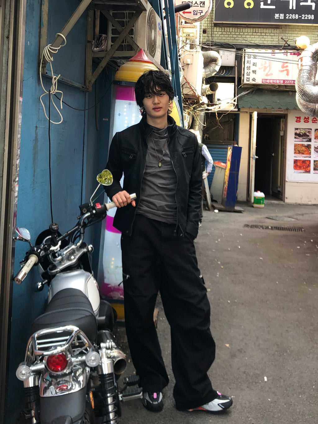 Y2k began leather biker jacket