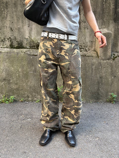 Washed Camo Panel Cargo Pants
