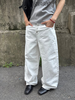 Button-Fly Layered Wide Cotton Pants