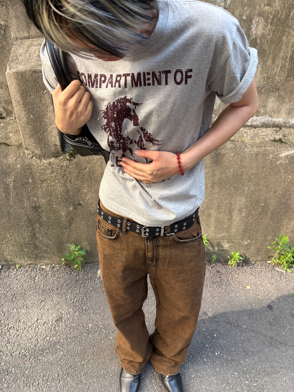 Brown-Black Mid-Wide Denim Pants