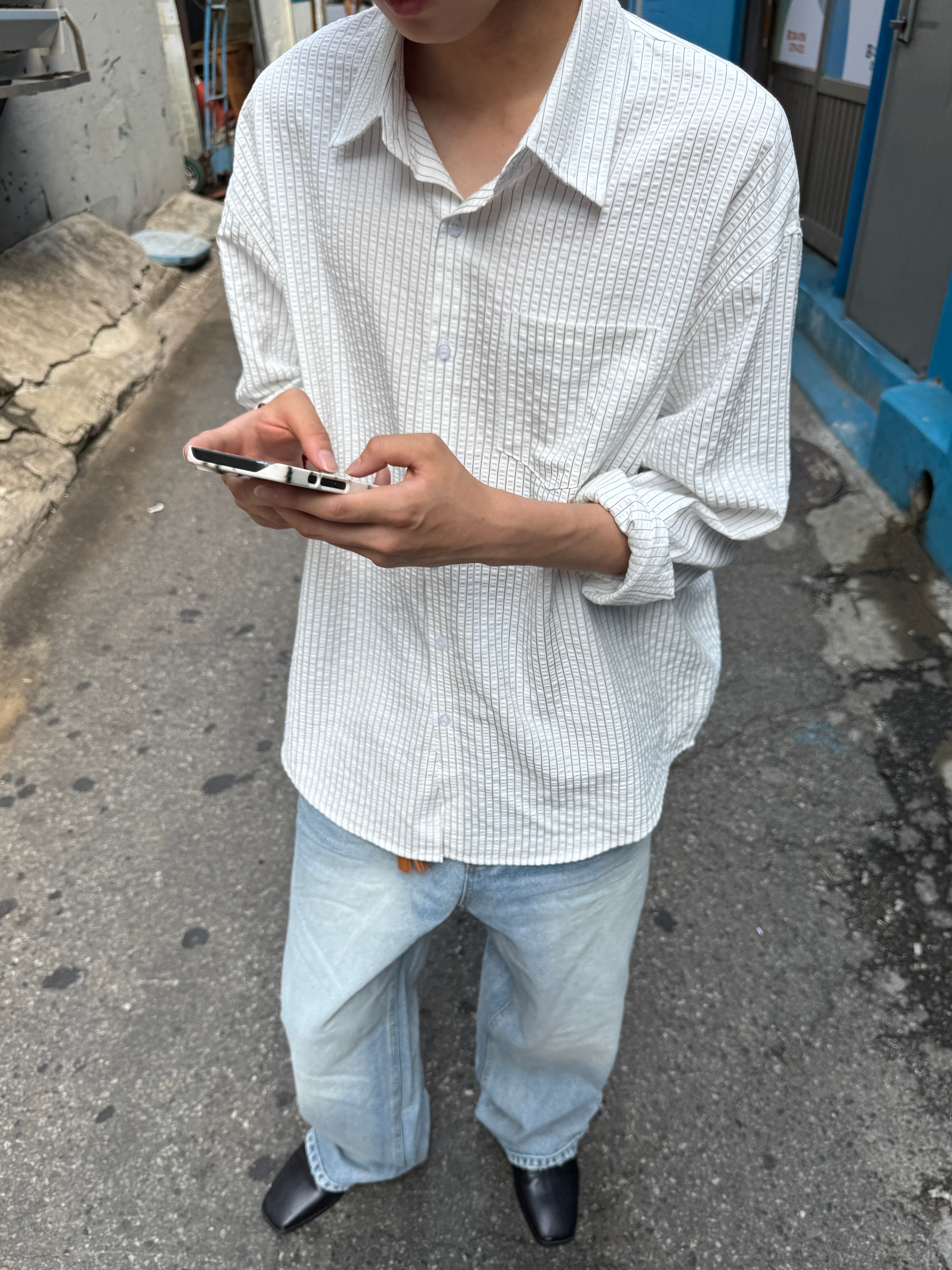 Textured Stripe Seersucker Shirt