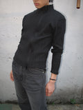 Ribbed Mock-Neck Zip Knit Top