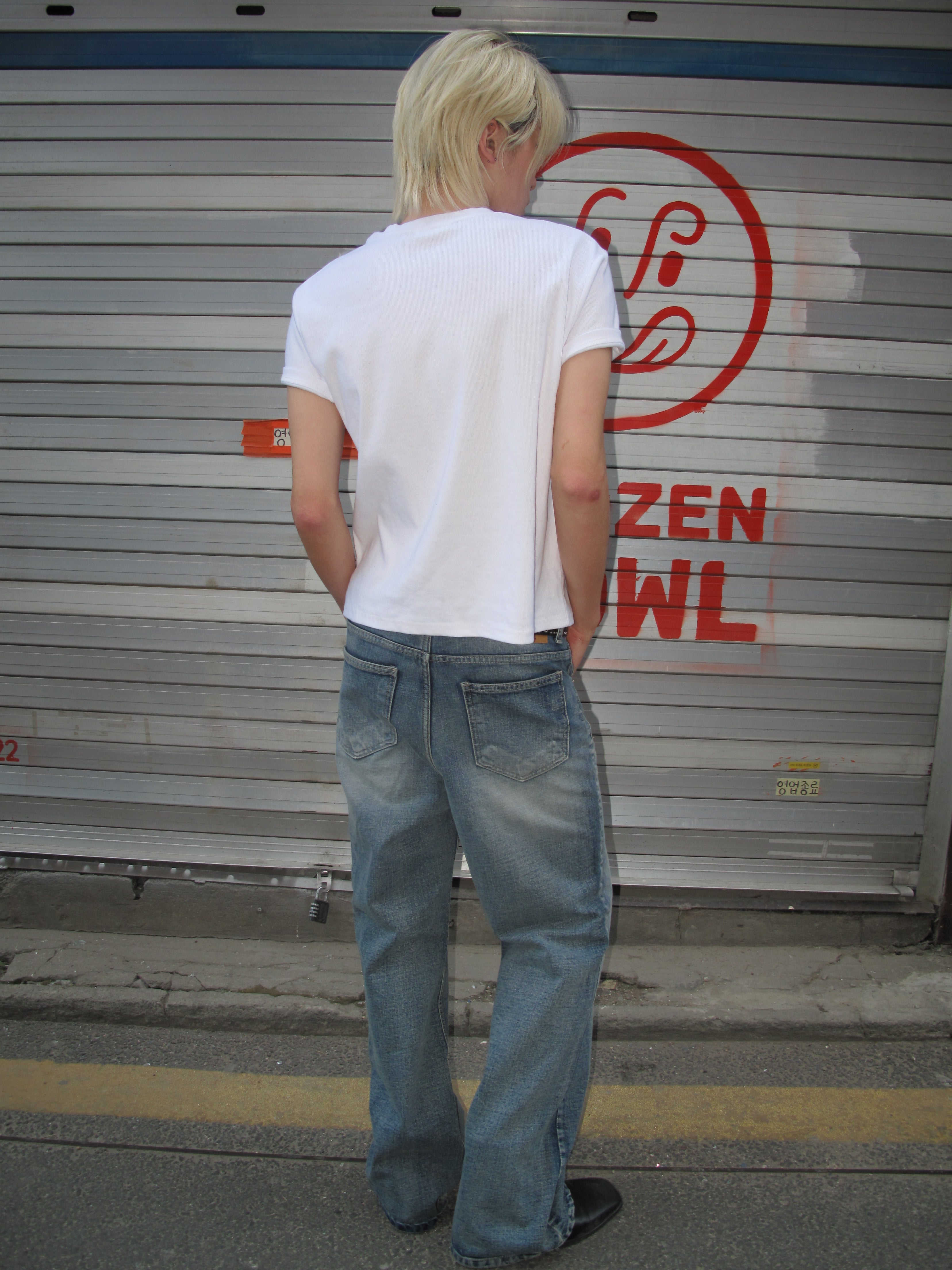 Brushed Mid-Wash Flare Denim Pants
